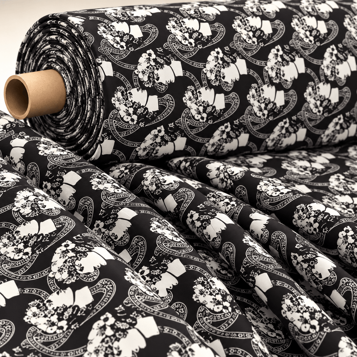 Greek Crepe Fabric Youth Pattern Black White Rome Design - Whotex Fabrics London