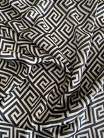 Black and white Greek Key Design Fabric with intricate geometric pattern and soft texture