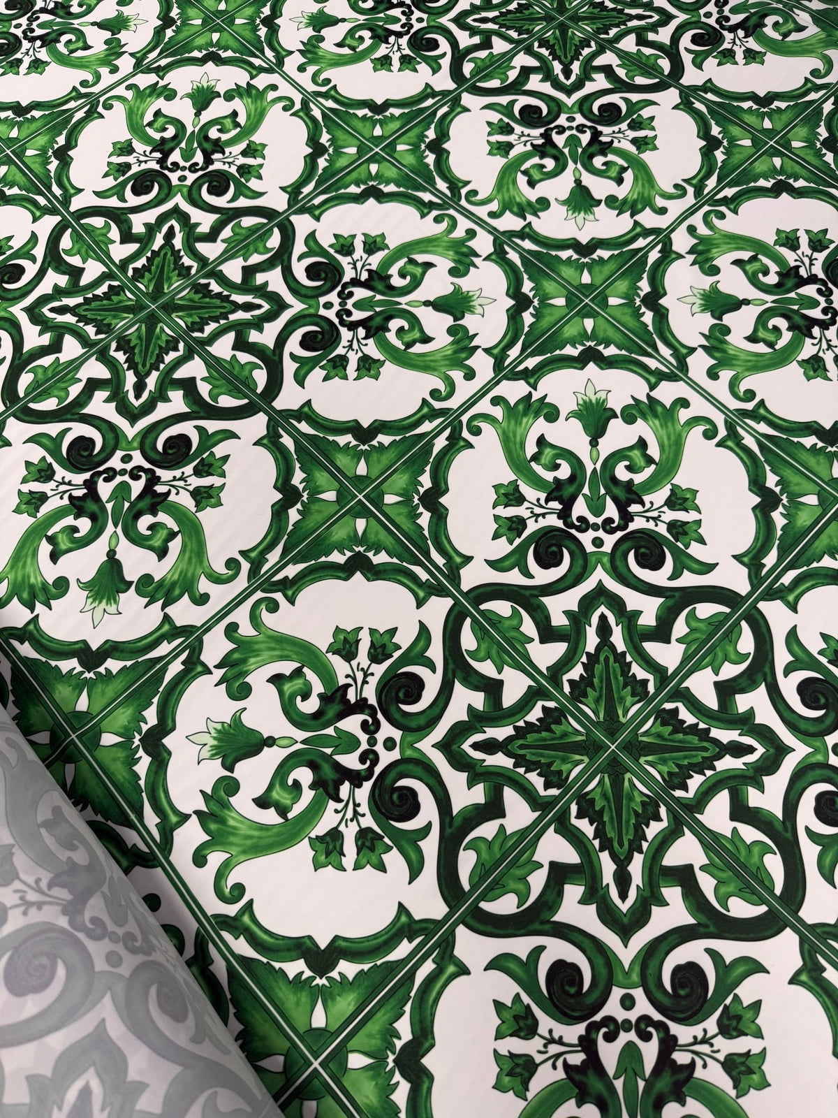 Green Baroque Crepe Fabric by the Metre - Whotex Fabrics London
