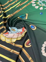 Jewellery Print Crepe Fabric by the Metre – Emerald Green Gold Motifs - Whotex Online Fabric Store