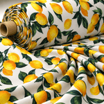 Lemon Print Poly Linen Fabric by the Metre - Whotex Fabrics London