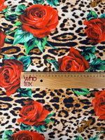 Leopard and Red Rose Pattern Fabric – Multiple Fabric Options, Sold by Metre - Whotex Fabrics London