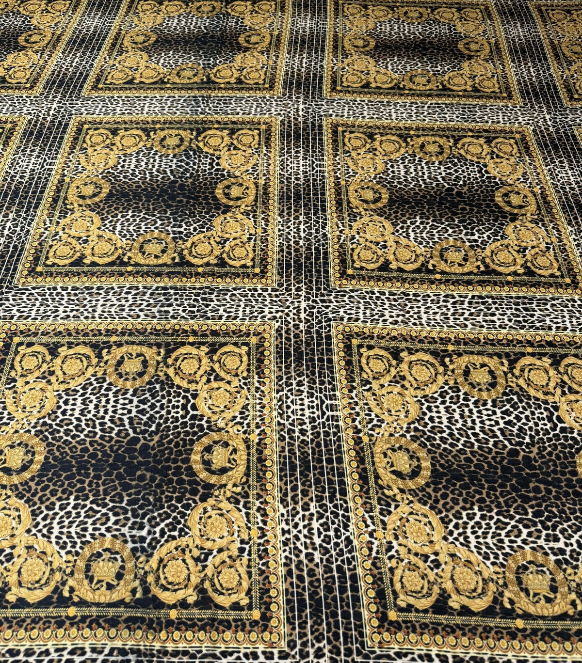 Leopard Gold Baroque Patterned Crepe Fabric – Custom Printed Fabric, Choose Material by Metre - Whotex Fabrics London