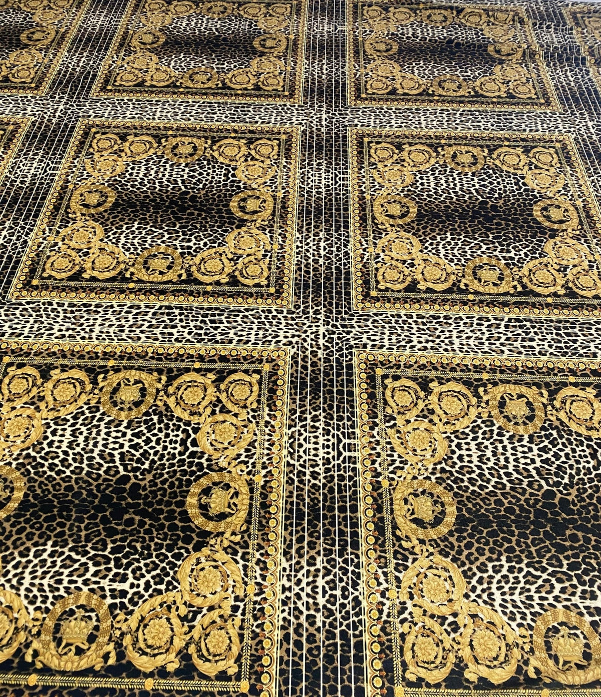 Leopard Gold Baroque Stretch Velvet Fabric - Whotex Fabrics London