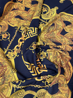 Luxury Baroque Chain Crepe Fabric by the Metre – Black & Gold Ornate - Whotex Online Fabric Store