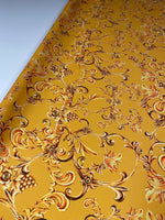 Luxury Baroque Floral Crepe Fabric by the Metre – Golden Yellow - Whotex Online Fabric Store