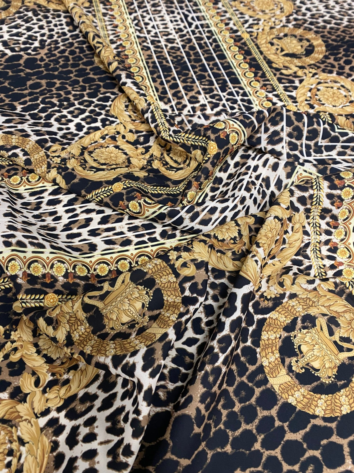 Luxury Baroque Leopard Crepe Fabric by the Metre - Whotex Fabrics London
