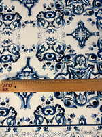 Luxury Blue & White Chiffon Satin Fabric by the Metre – Baroque Tile Print - Whotex Online Fabric Store