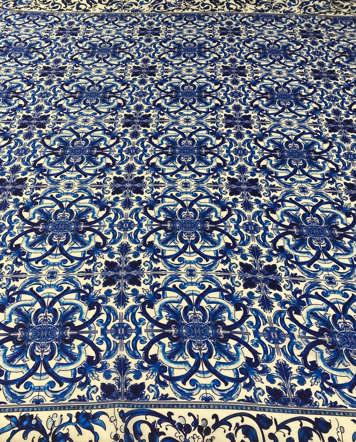 Majolica Blue White Swirl Fabric by Metre - Whotex Fabrics London