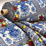 Majolica Mosaic Pattern Italian Tile Fabric - Whotex Fabrics London