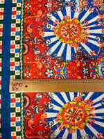 Mediterranean Carnival Print Crepe Fabric by the Metre – Vibrant Style - Whotex Online Fabric Store