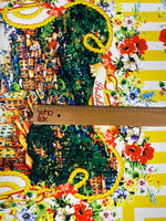 Mediterranean Print Crepe Fabric by the Metre – Yellow Stripes Floral - Whotex Online Fabric Store