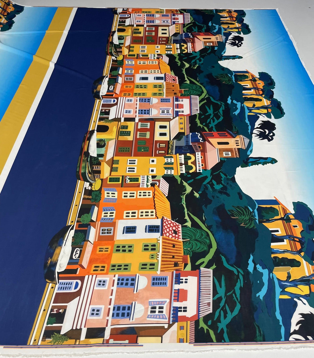Mediterranean Village Crepe Fabric by the Metre – Colourful - Whotex Fabrics London