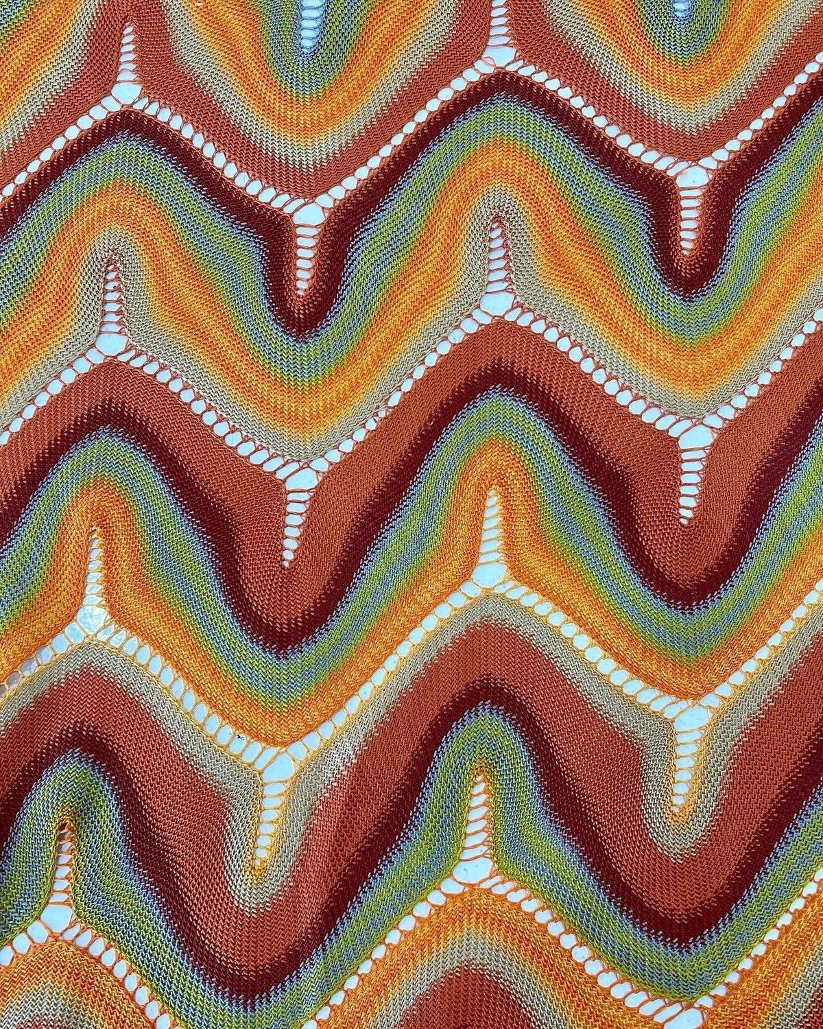 Zigzag Knit Jersey Mesh Fabric with colorful zigzag pattern and soft texture for fashion projects