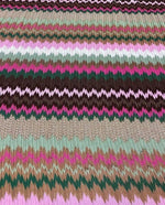 Shiny zigzag knit jersey mesh fabric with multicolor stripes and textured pattern