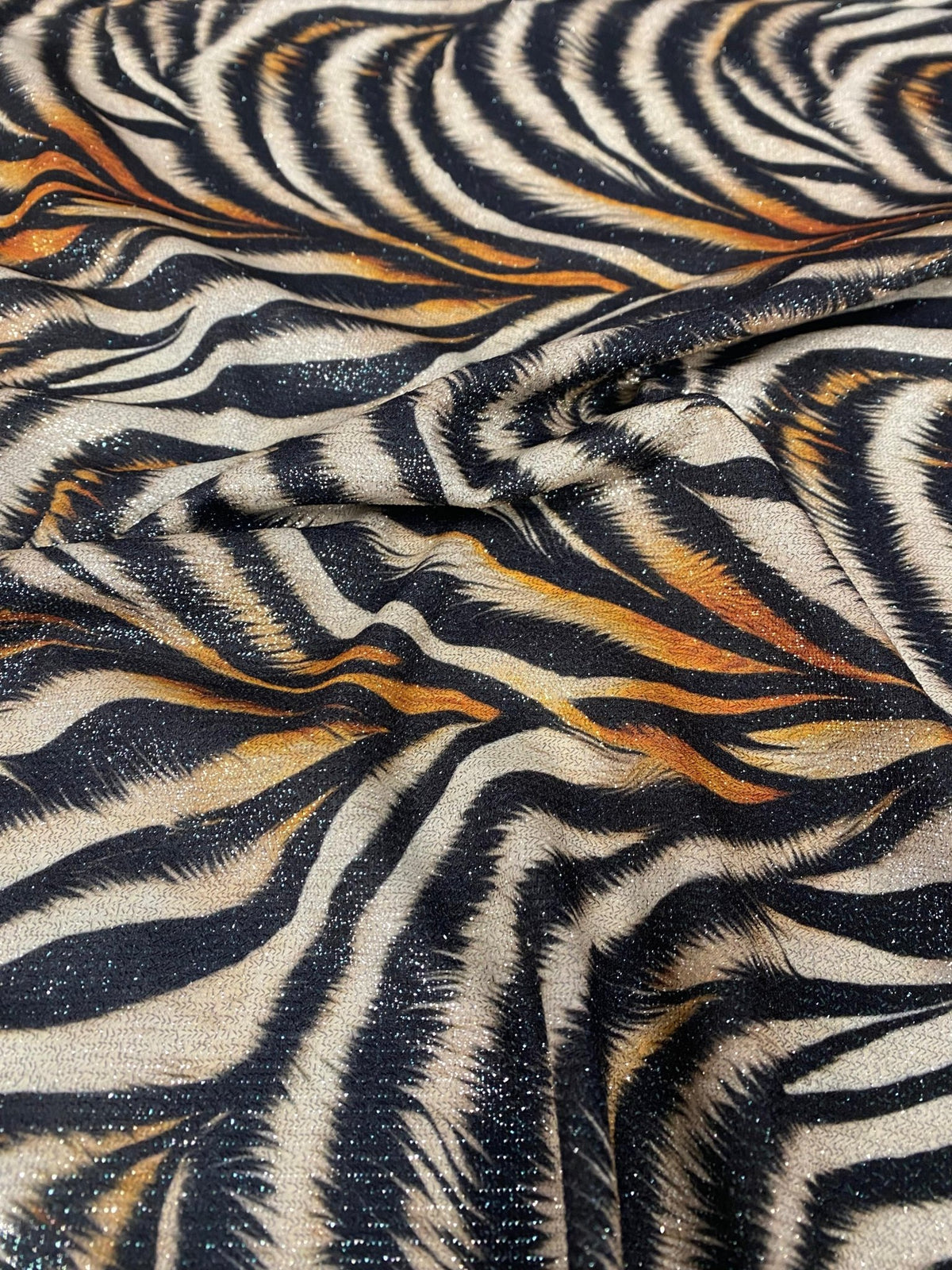 Metallic Zebra Print Lurex Fabric by the Metre - Whotex Fabrics London