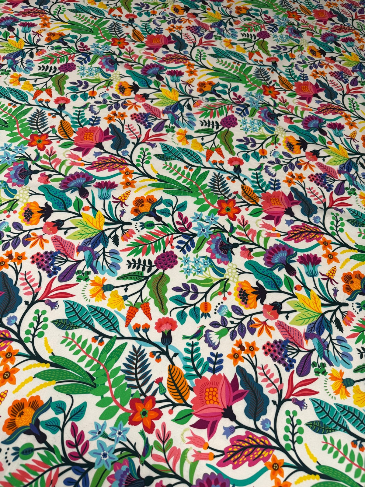 Mexican Flowers Organic Cotton Poplin Fabric by the Metre - Whotex Fabrics London