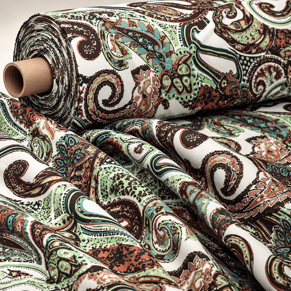 Mint Green Paisley Fabric by the Metre - Whotex Fabrics London