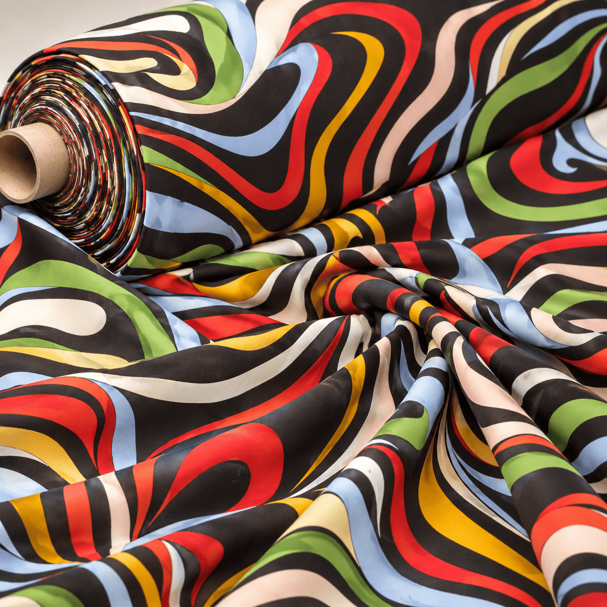Multicolour Abstract Wave Print Fabric by the Metre - Whotex Fabrics London