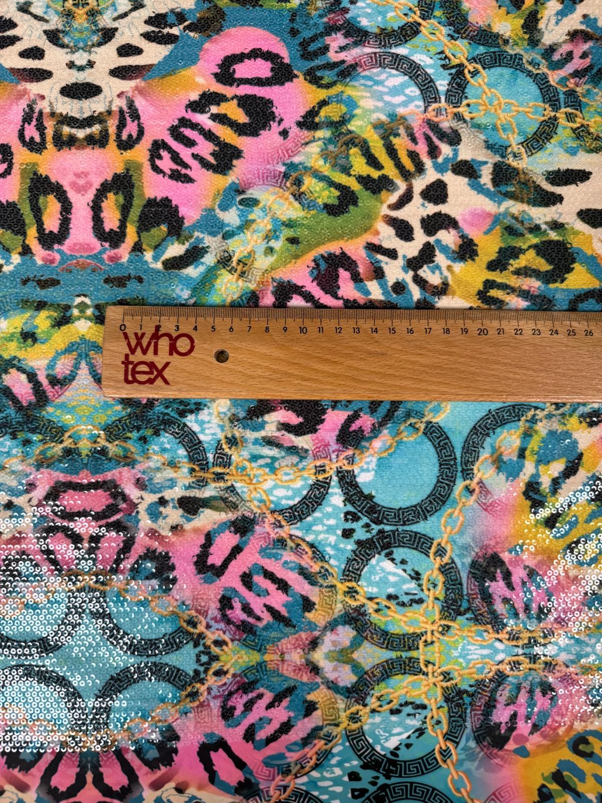 Multicolour Animal & Chain Print Sequin Fabric - Whotex Fabrics London