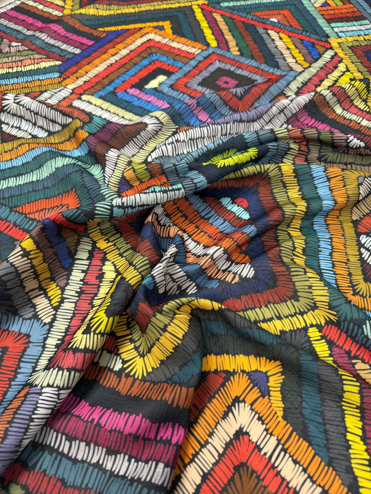 Multicolour Geometric Linen Fabric by the Metre - Whotex Fabrics London