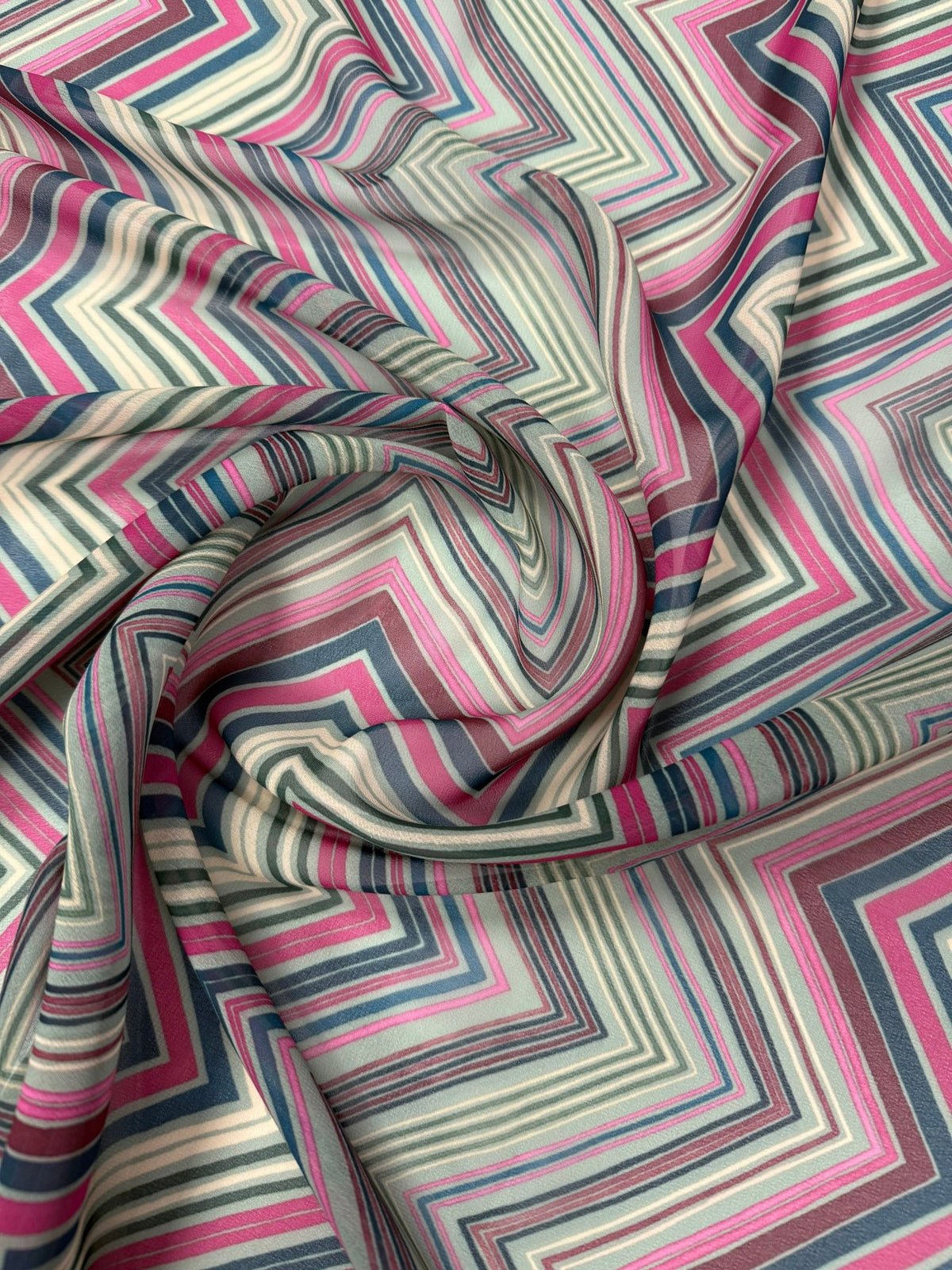 Multicolour Zigzag Print Chiffon Fabric by the Metre - Whotex Fabrics London