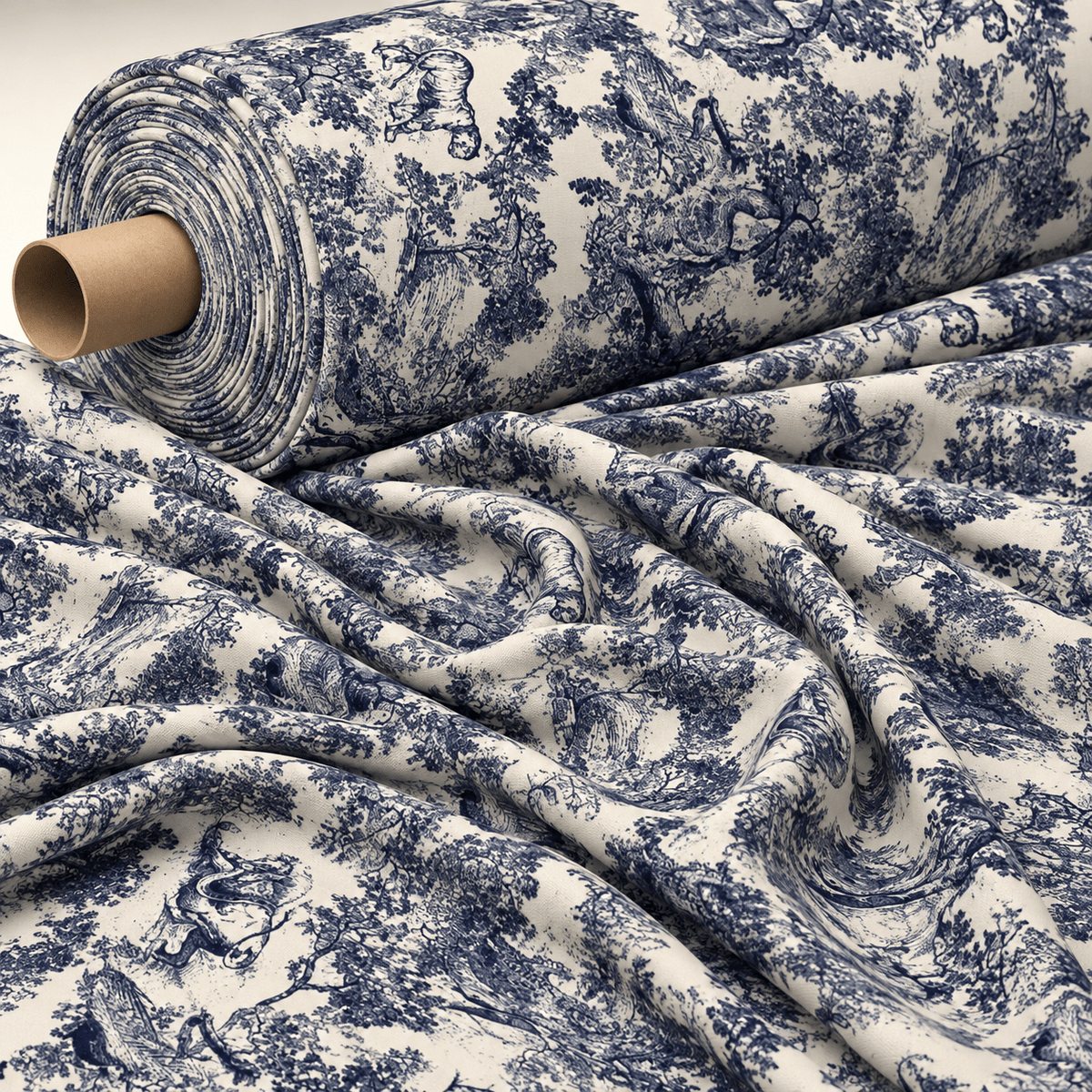 Navy Toile de Jouy Fabric by the Metre - Whotex Fabrics London