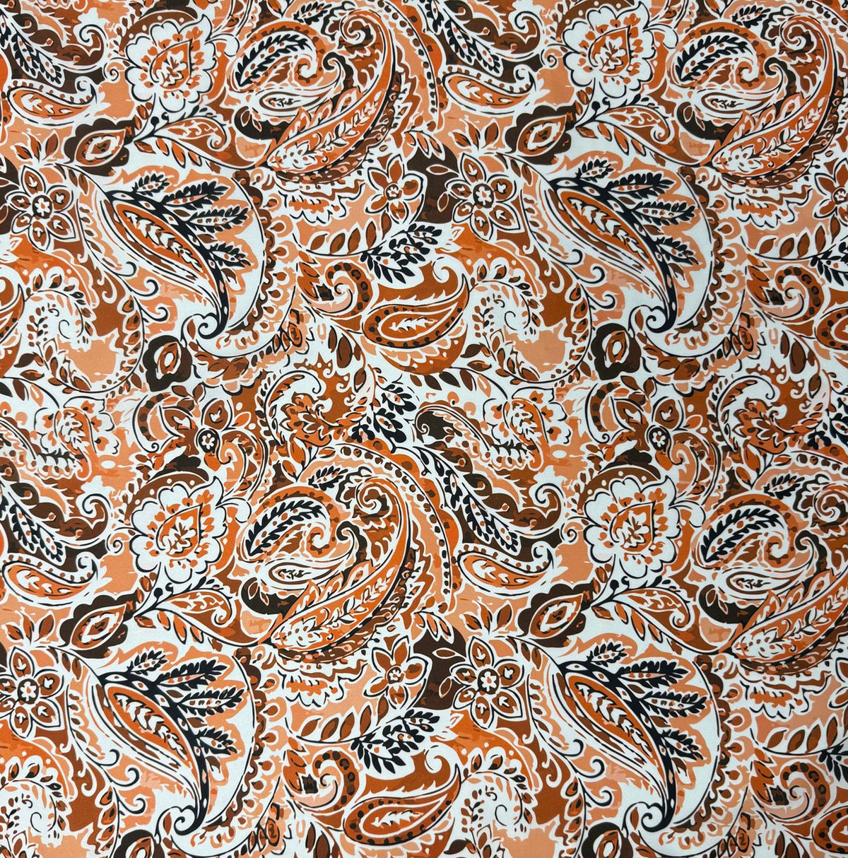 Orange & Brown Paisley Print Fabric by the Metre | Dressmaking - Whotex Fabrics London
