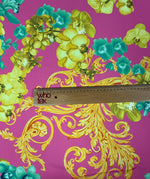 Orchid Floral Crepe Fabric by the Metre – Pink Yellow & Green Flowers - Whotex Online Fabric Store