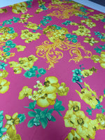Orchid Floral Crepe Fabric by the Metre – Pink Yellow & Green Flowers - Whotex Online Fabric Store