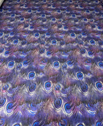 Peacock Feather Print Fabric in Blue & Purple | Fabric by Metre - Whotex Fabrics London
