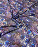 Peacock Feather Print Fabric in Blue & Purple | Fabric by Metre - Whotex Fabrics London