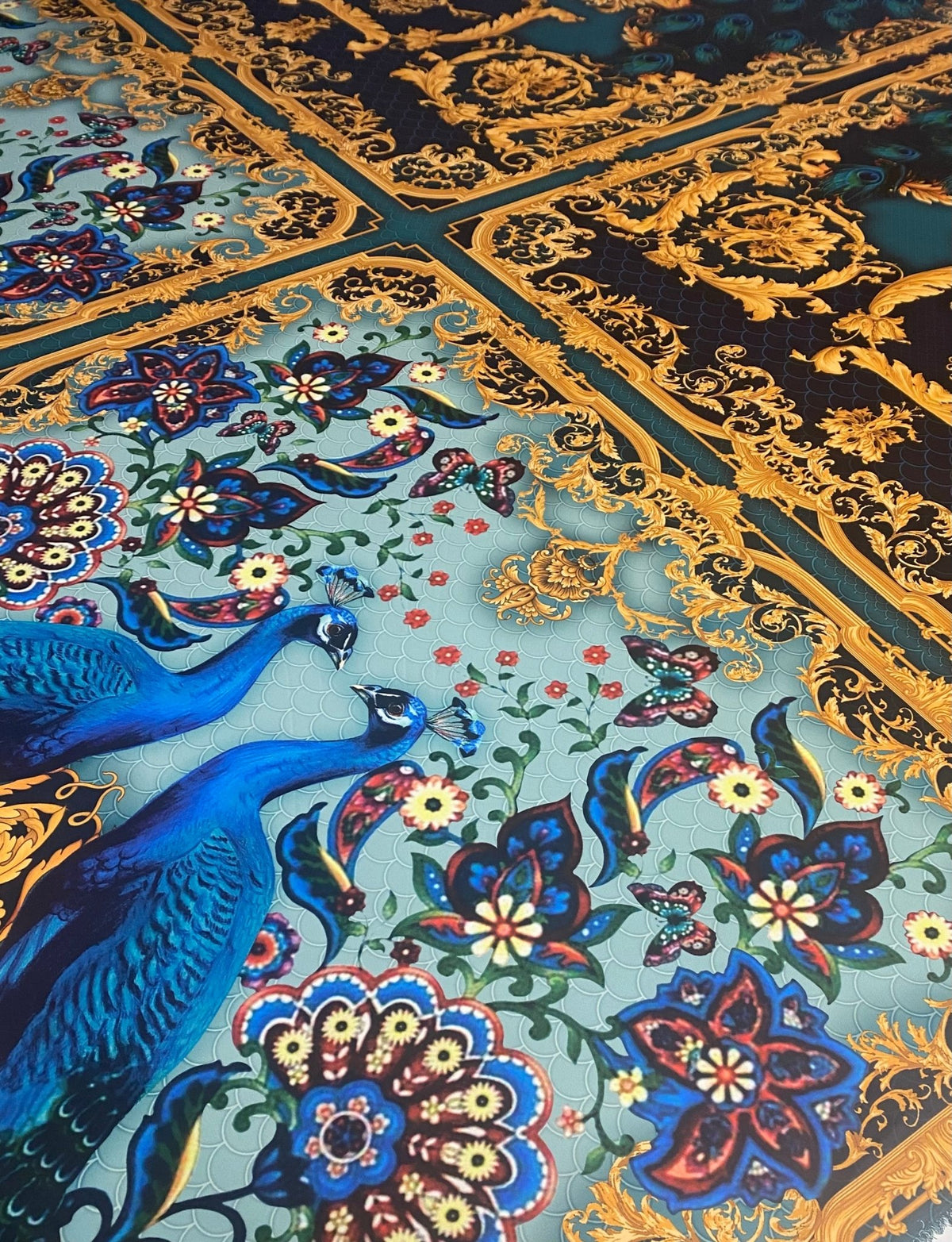 Peacock & Floral Crepe Fabric by the Metre – Baroque Style - Whotex Online Fabric Store