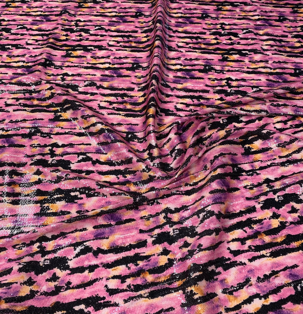 Pink Animal Print Sequin Fabric by the Metre - Whotex Fabrics London