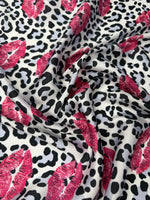 Pink Lips Leopard Satin Fabric by the Metre - Whotex Fabrics London