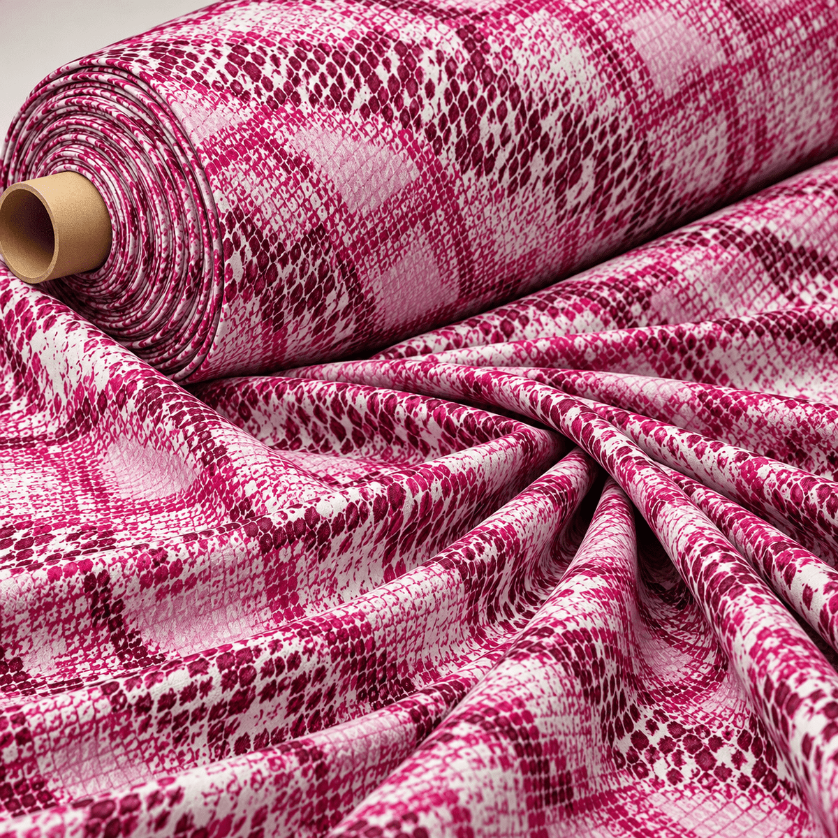 Pink Snakeskin Print Satin Fabric by the Metre - Whotex Fabrics London