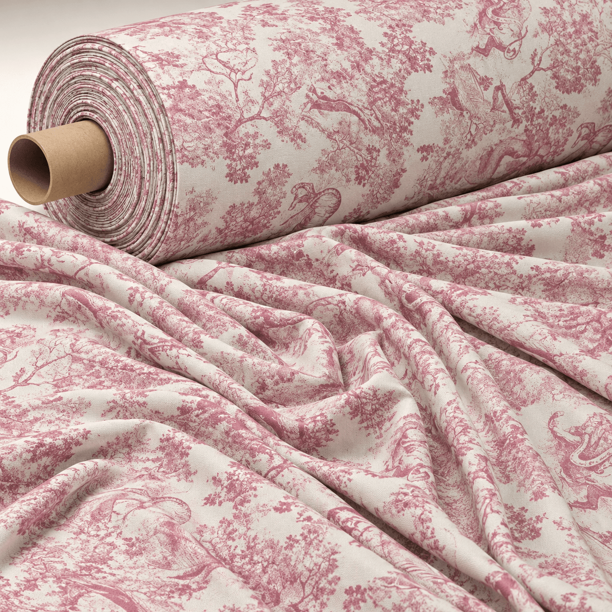 Pink Toile de Jouy Fabric by the Metre - Whotex Fabrics London