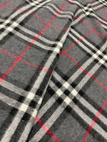 Gray base plaid woolen fabric with red and white checks, 65% cotton and 35% polyester, suitable for jackets and coats