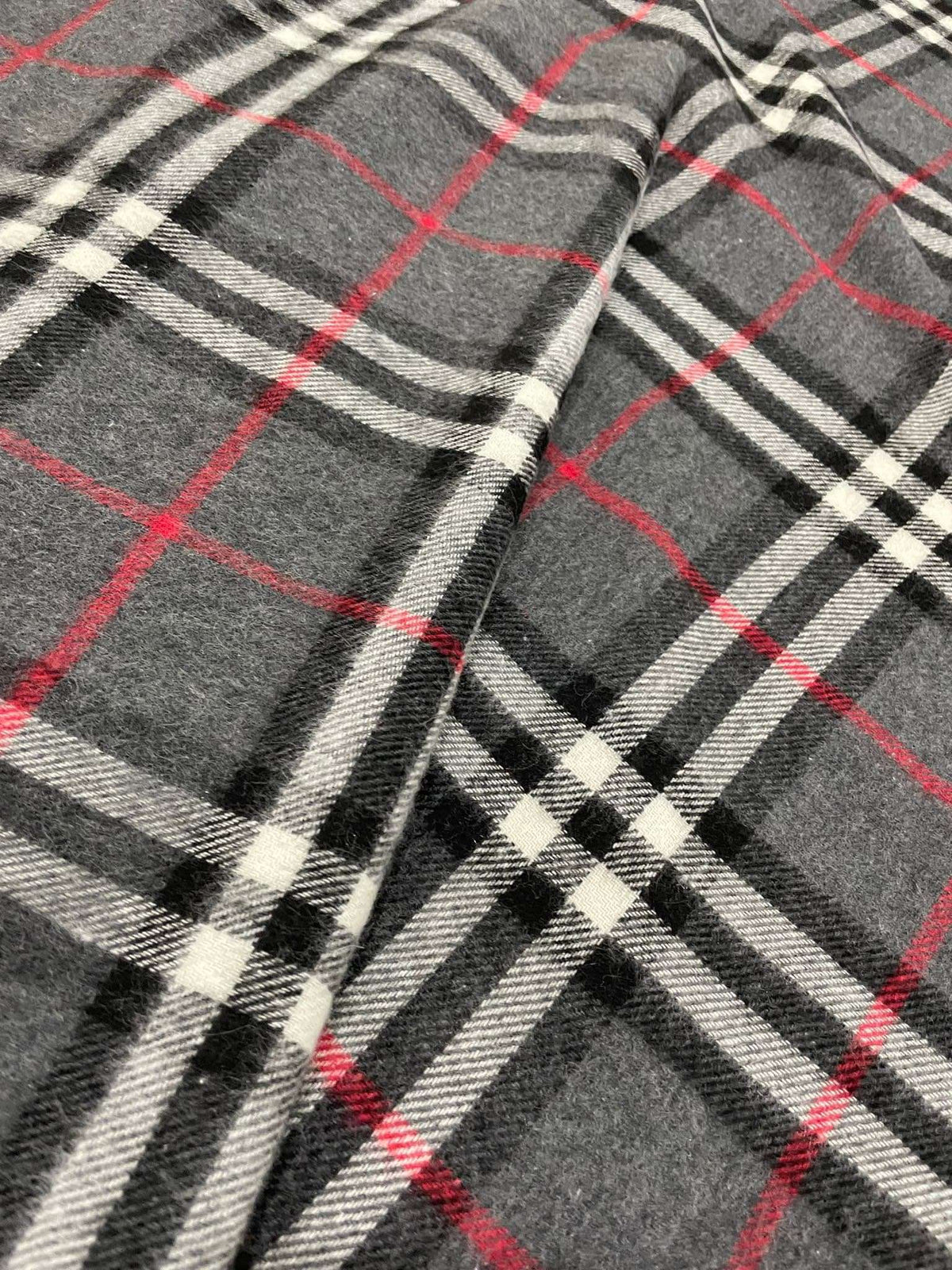 Gray base plaid woolen fabric with red and white checks, 65% cotton and 35% polyester, suitable for jackets and coats