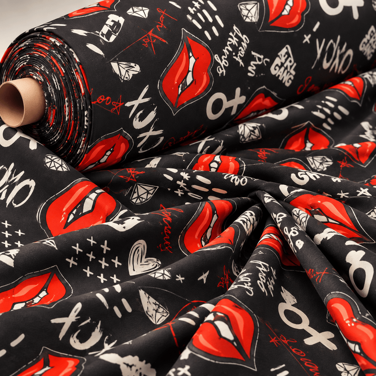 Pop Art Lips Print Fashion Fabric by the Metre - Whotex Fabrics London