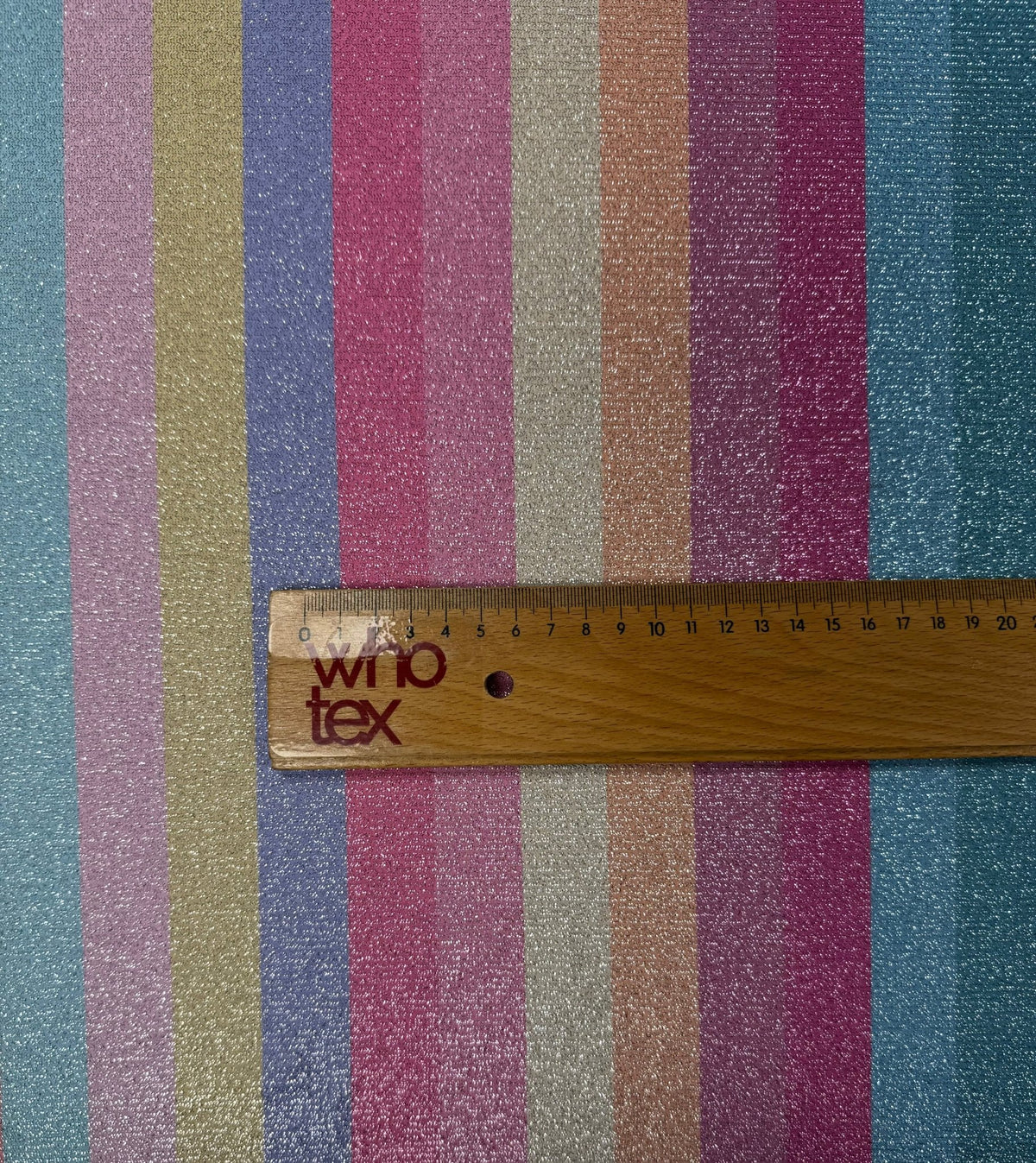 Rainbow Stripe Lurex Fabric with Metallic Shimmer - Whotex Fabrics London