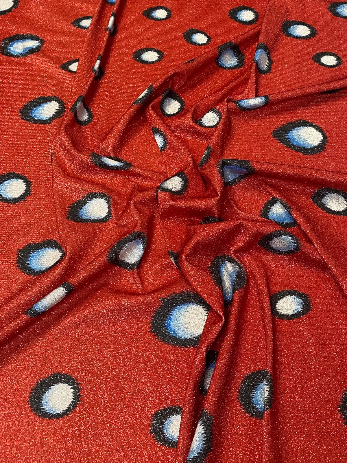 Red Abstract Polka Dot Lurex Fabric by the Metre - Whotex Fabrics London