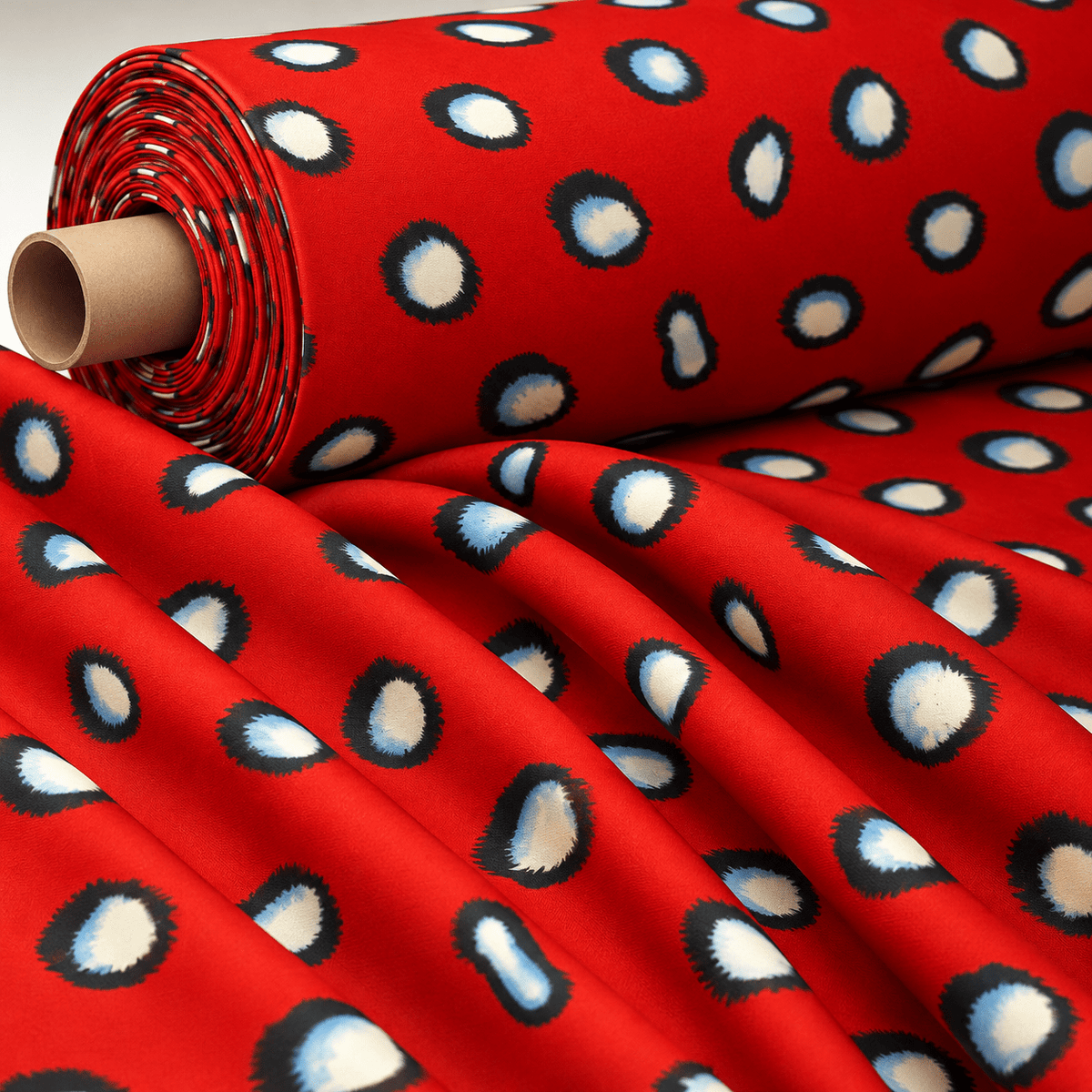 Red Abstract Polka Dot Stretch Scuba Fabric by the Metre - Whotex Fabrics London