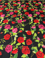 Red & Pink Rose Crepe Fabric by the Metre - Whotex Fabrics London