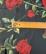 Red Rose Floral Chiffon Satin Fabric by the Metre - Whotex Fabrics London