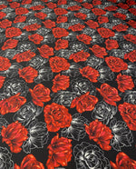 Red Rose Print Lycra Stretch Fabric by the Metre - Whotex Fabrics London