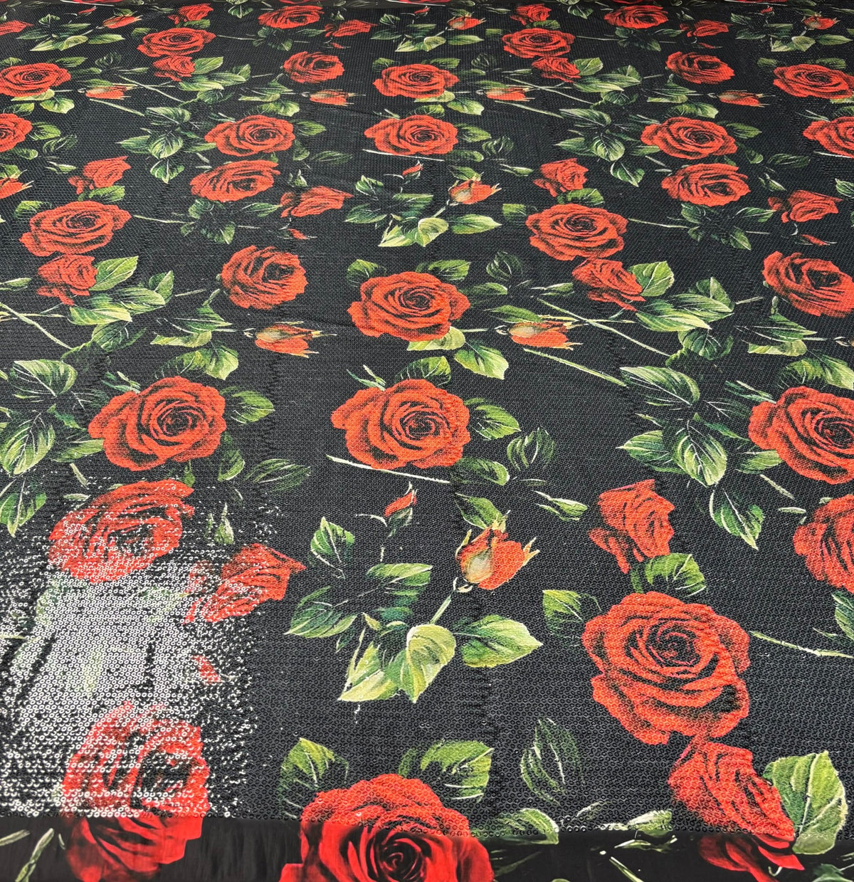 Red Rose Sequin Fabric for Dresses & Evening Wear - Whotex Fabrics London