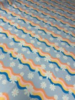 Retro Wave Daisy Print Fabric – Floral Pattern by Metre - Whotex Fabrics London