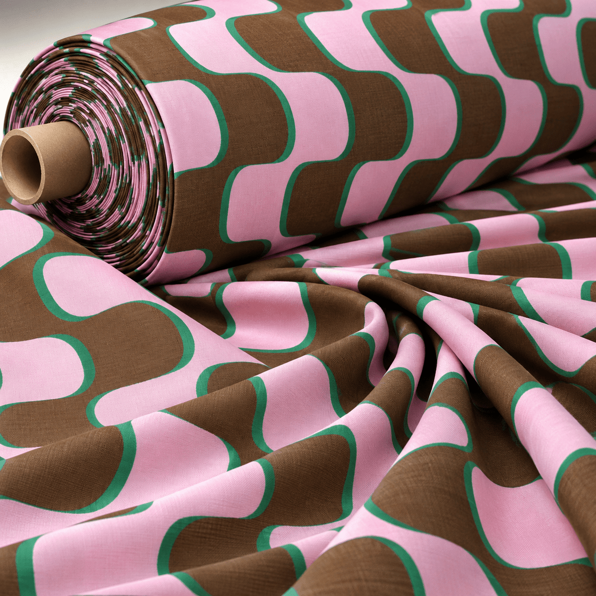 Retro Wave Print Poly Linen Fabric by the Metre - Whotex Fabrics London