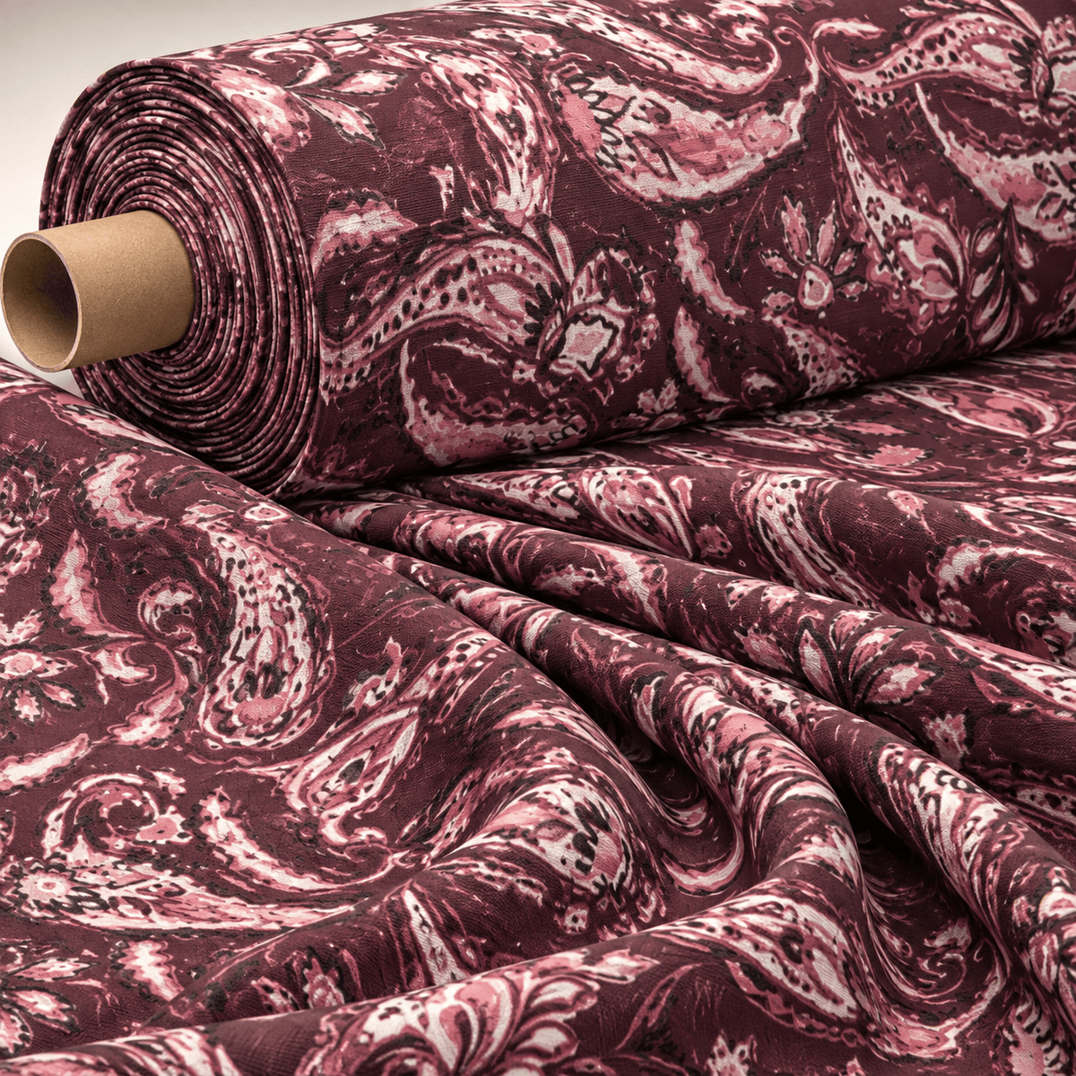 Rich Burgundy Paisley Fabric by the Metre - Whotex Fabrics London